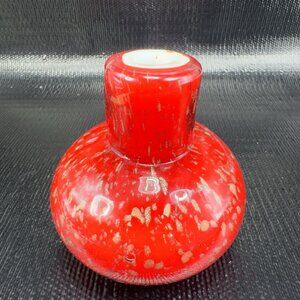Pier 1 Chunky Heavy Art Glass Bud Vase Round Bottom Red With Flecks Glass Vase